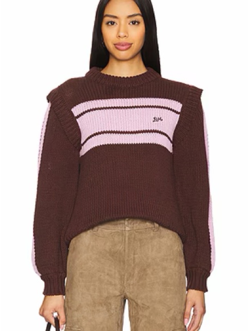 Damson Madder Brown & Pink Striped Crewneck Sweater